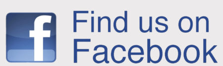 Facebook logo and the words, Find us on Facebook